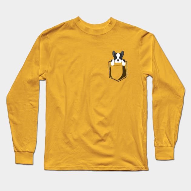 Pocket Boston Terrier Long Sleeve T-Shirt by JKA